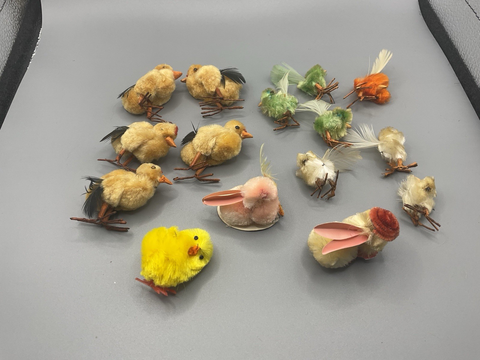 Lot of 15 -Vintage Chenille Easter Chicks Bunnies Spring Miniature Decorations