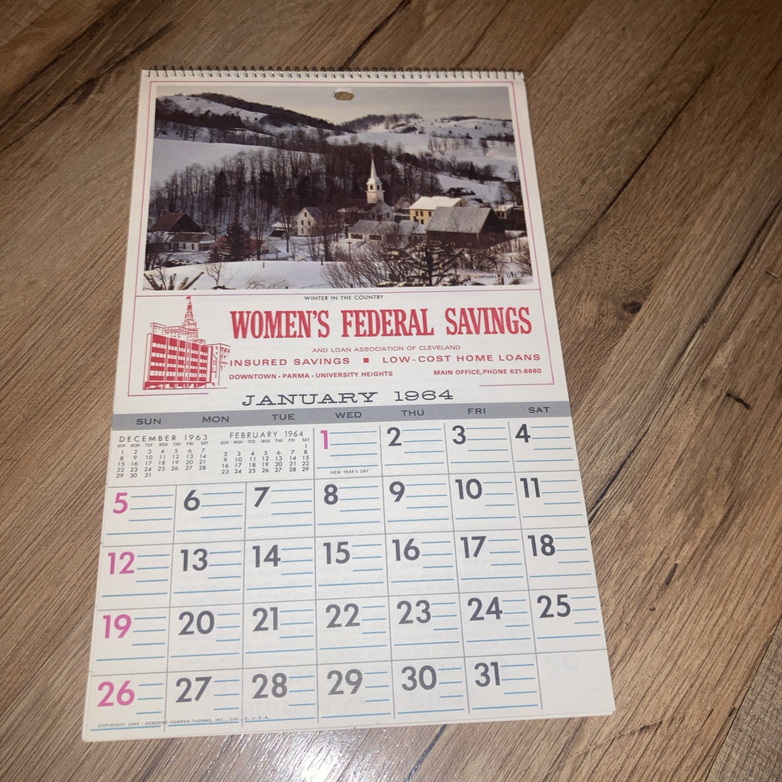 Vintage 1964 Calendar Advertising Complete Women’s Federal Savings Ohio