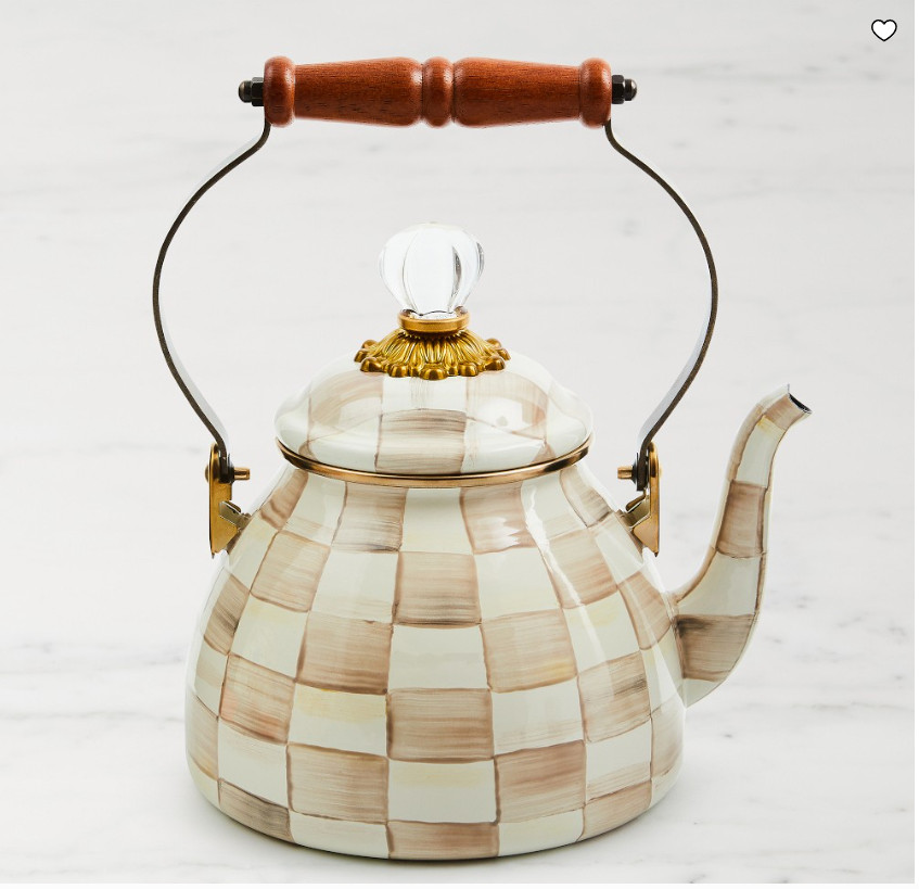 MacKenzie-Childs Mocha Check Tea Kettle Stovetop Teapot Kitchen Decor MacKenzie-Childs Mocha Check Tea Kettle Stovetop Teapot Kitchen Decor