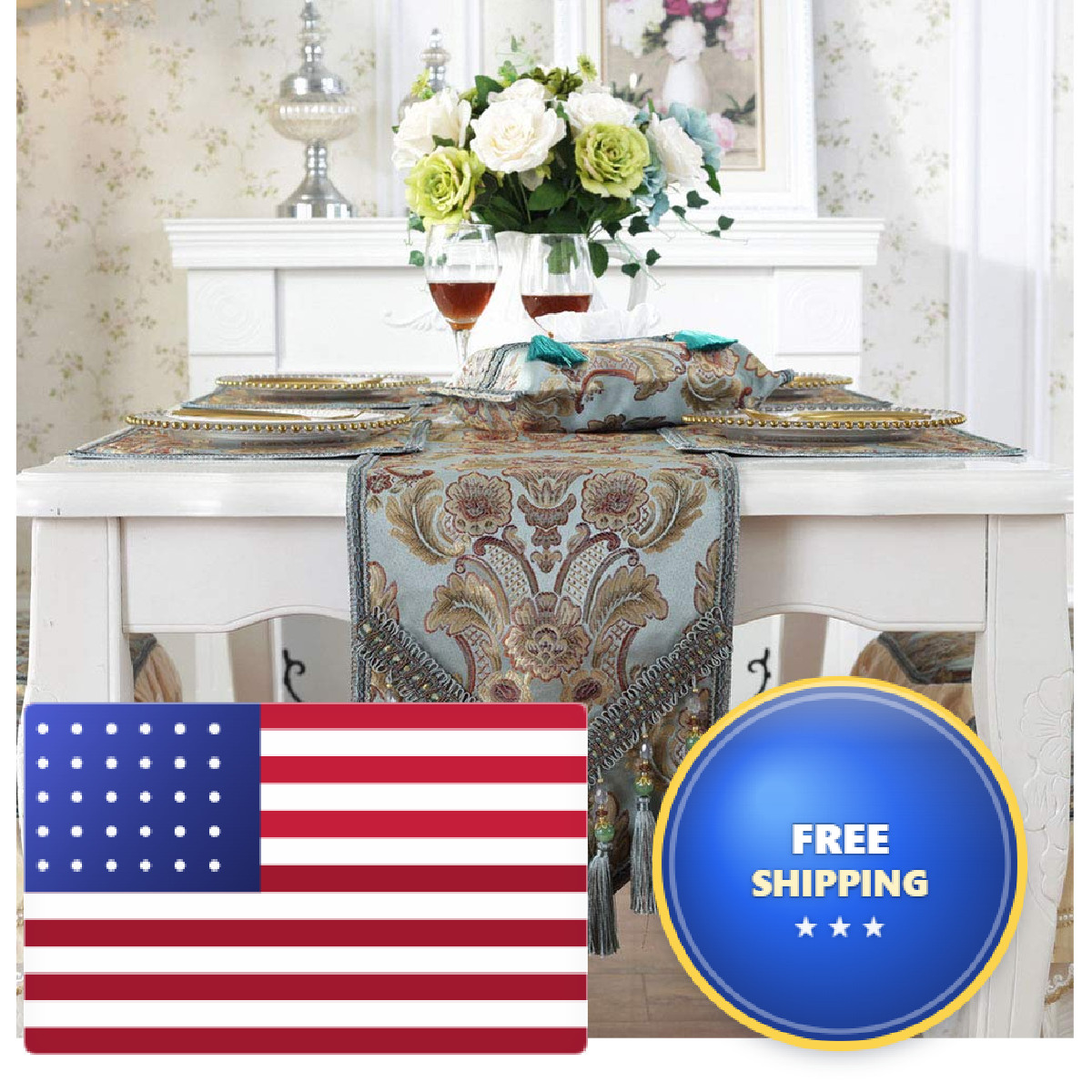 Vctops Vintage Luxury Jacquard Damask Floral Table Runners Tea Table Decoration Vctops Vintage Luxury Jacquard Damask Floral Table Runners Tea Table Decoration