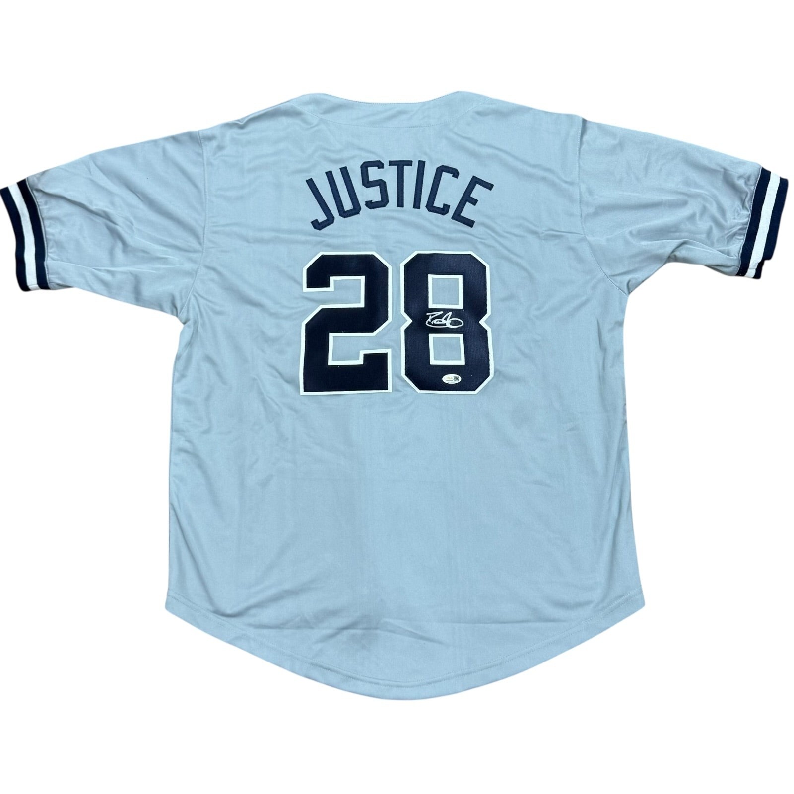David Justice Autographed New York (Grey #28) Custom Jersey - JSA David Justice Autographed New York (Grey #28) Custom Jersey - JSA
