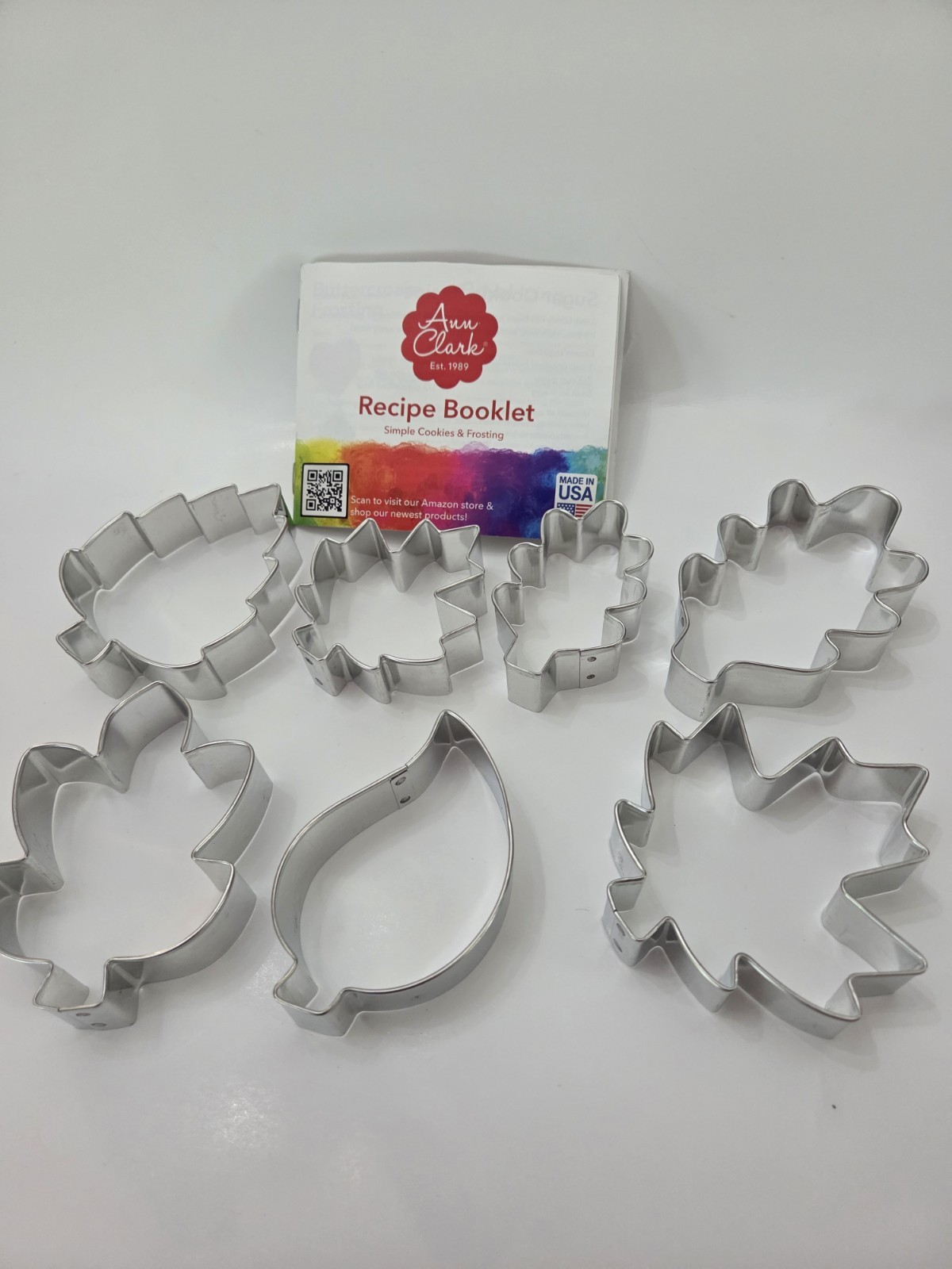 7pc Set Ann Clark Cookie Cutters Fall Leaves Made In USA w/Recipe Booklet 