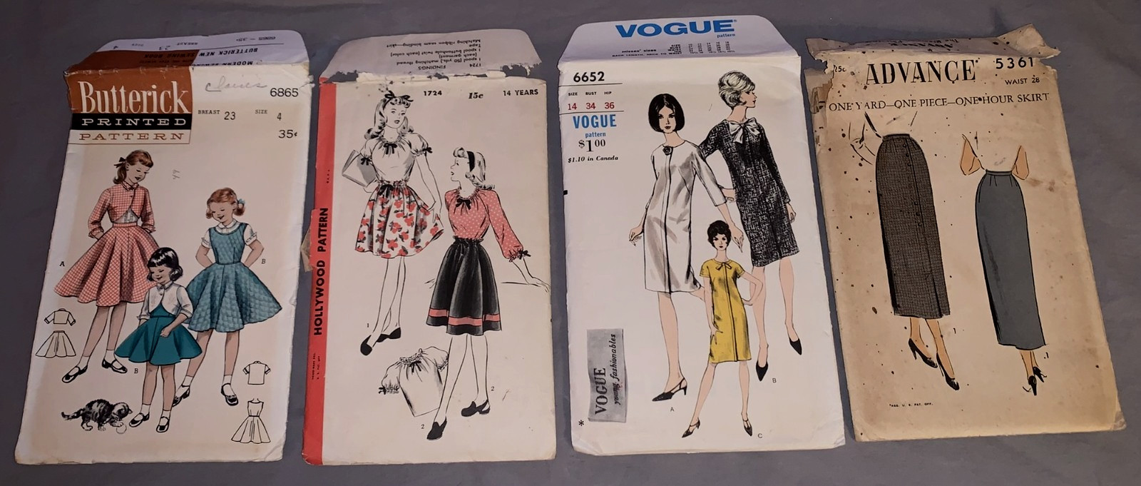 Group of 4 Old Clothing Patterns Vogue Advance Hollywood Butterick Group of 4 Old Clothing Patterns Vogue Advance Hollywood Butterick