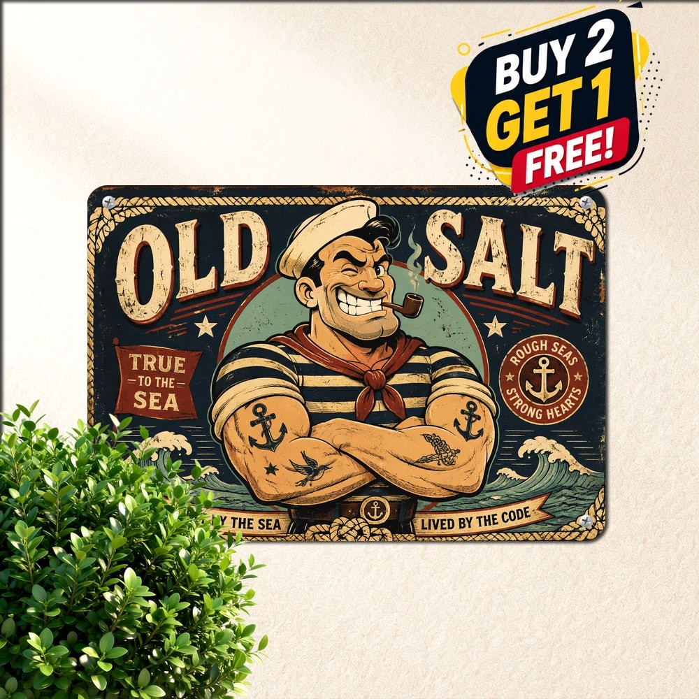 Humorous Sailor Popeye Cartoon Tin Sign Retro Comic Character Metal Wall Plaque