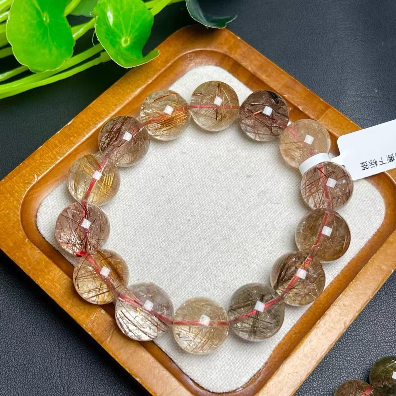 14mm Natural Rutilated Bead Bracelet Reiki Crystal Quartz Healing Decorate 1pc