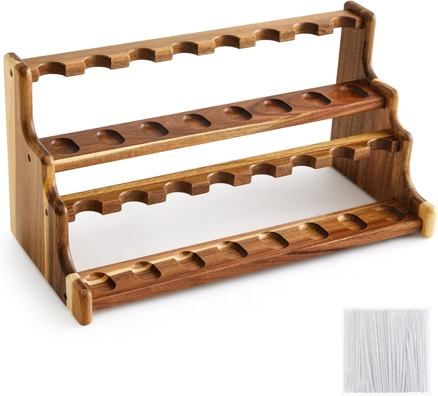 Acacia Pipe Stand Holder for 16 Smoking Pipe Double Layer Display Rack Organizer