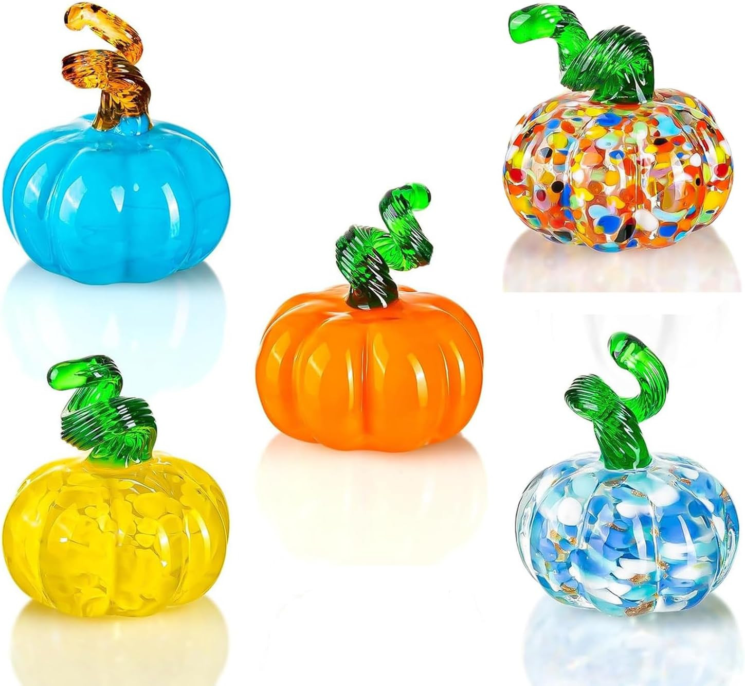 5Pcs Blown Glass Pumpkin Figurines Collectibles, Small Crystal Glass Art Pumpkin