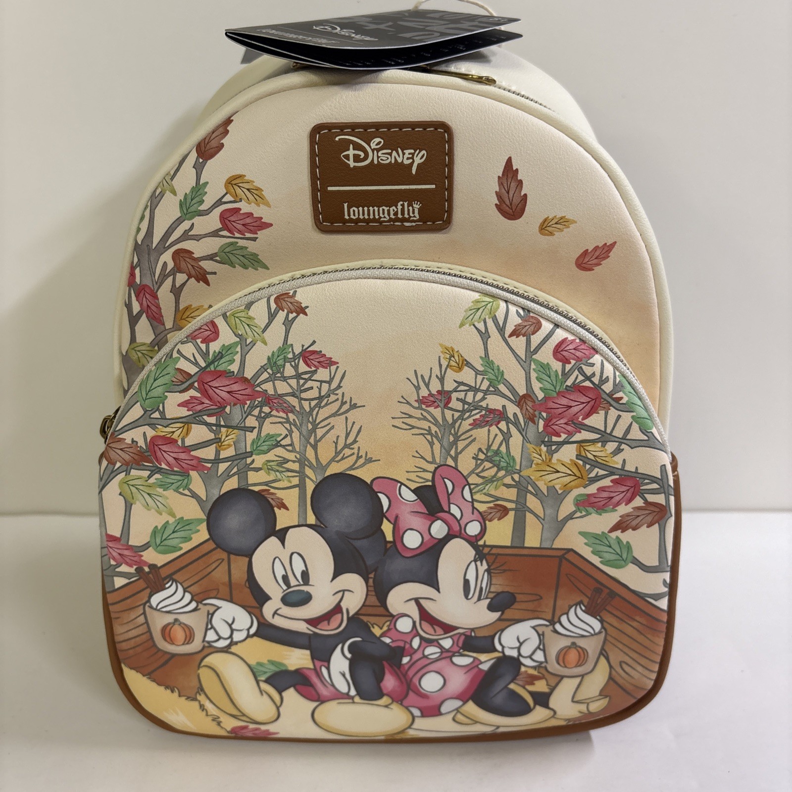 New Loungefly Disney Mickey & Minnie Mouse Fall Leaves Mini Backpack With Tags