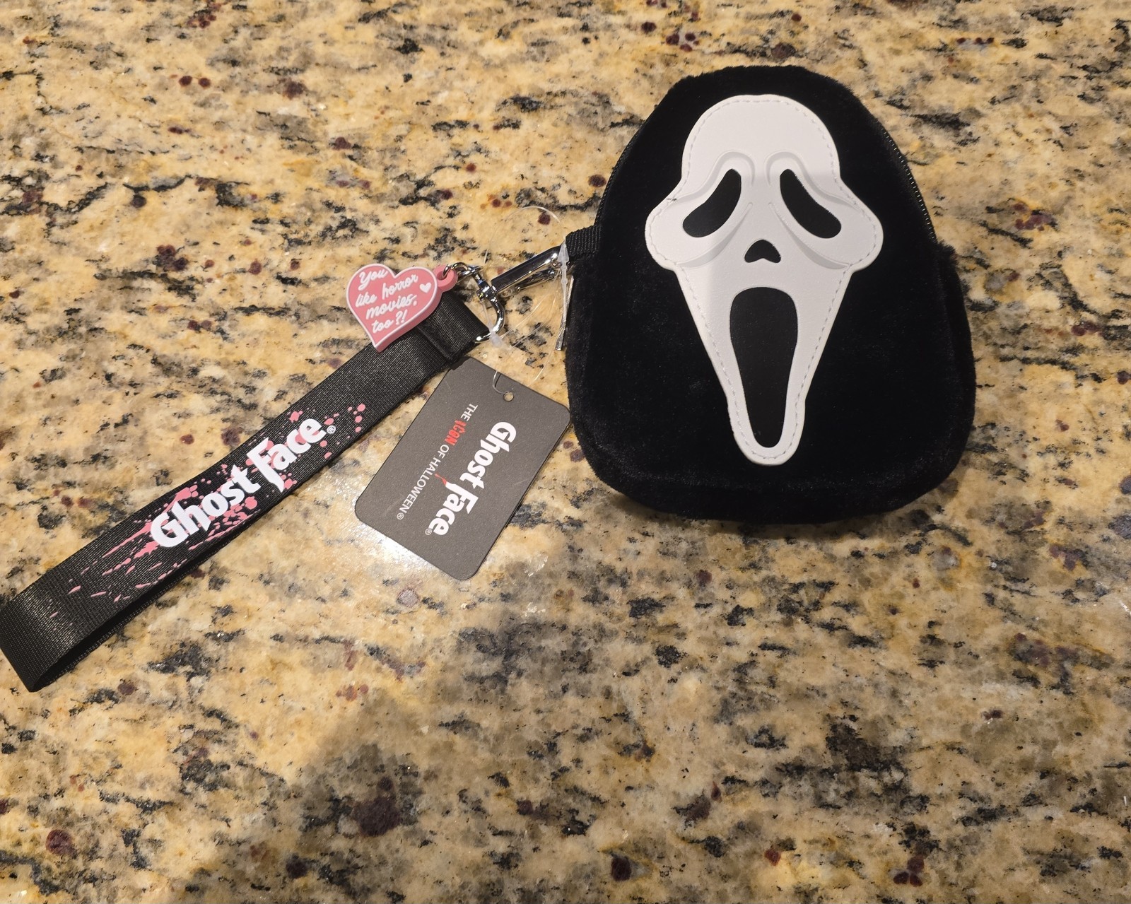 Scream x Bioworld | Ghost Face FUZZY Coin Pouch Wristlet | New With Tags
