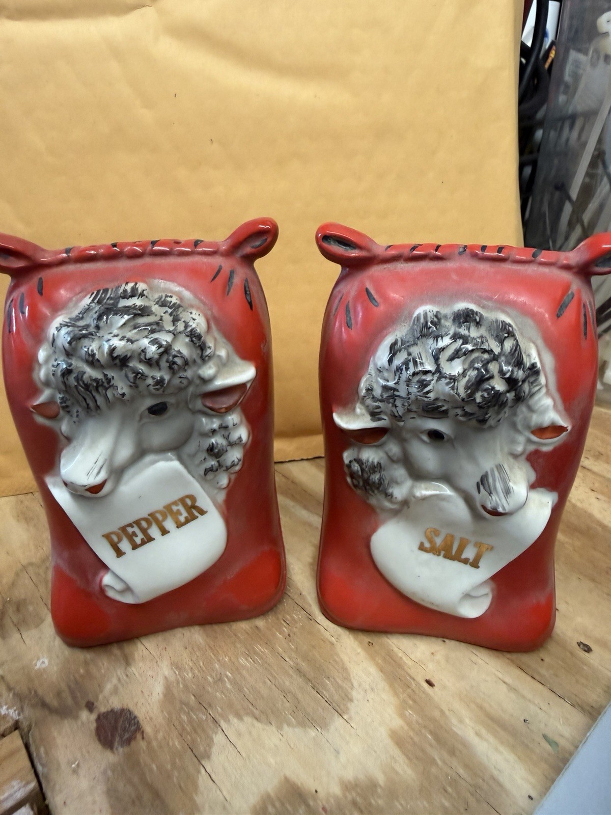 Vintage Ceramic Novelty People Salt & Pepper Set Red from Regal China