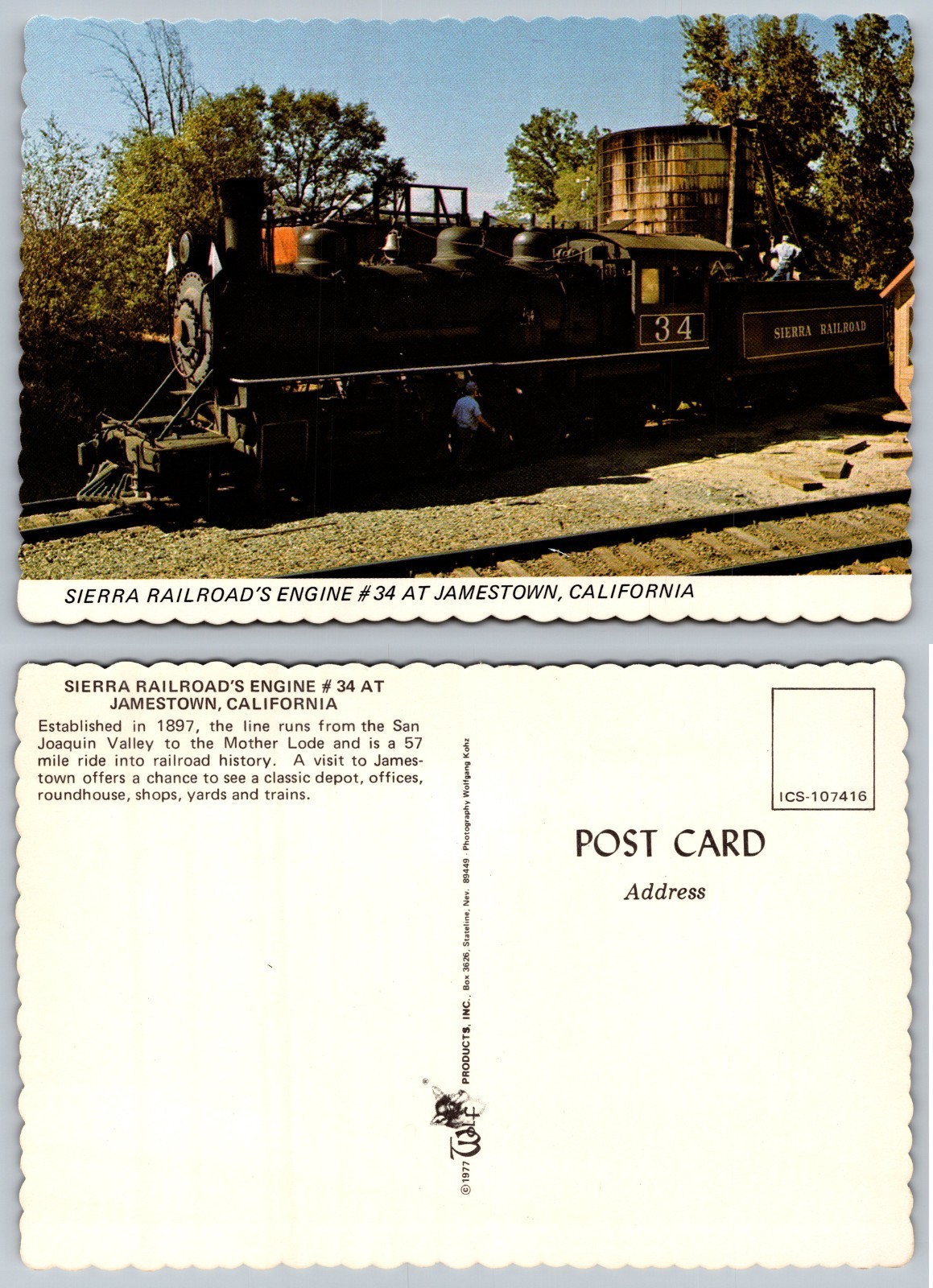 Continental Sierra Railroad Engine 34 Jamestown Postcard