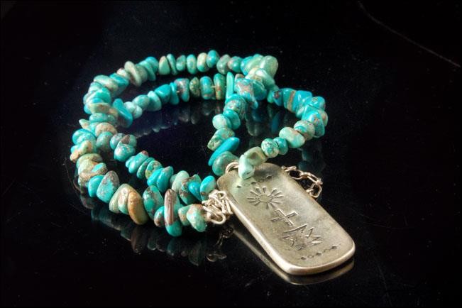 VINTAGE CAROLYN POLLACK TURQUOISE NATIVE SYMBOL STERLING NECKLACE