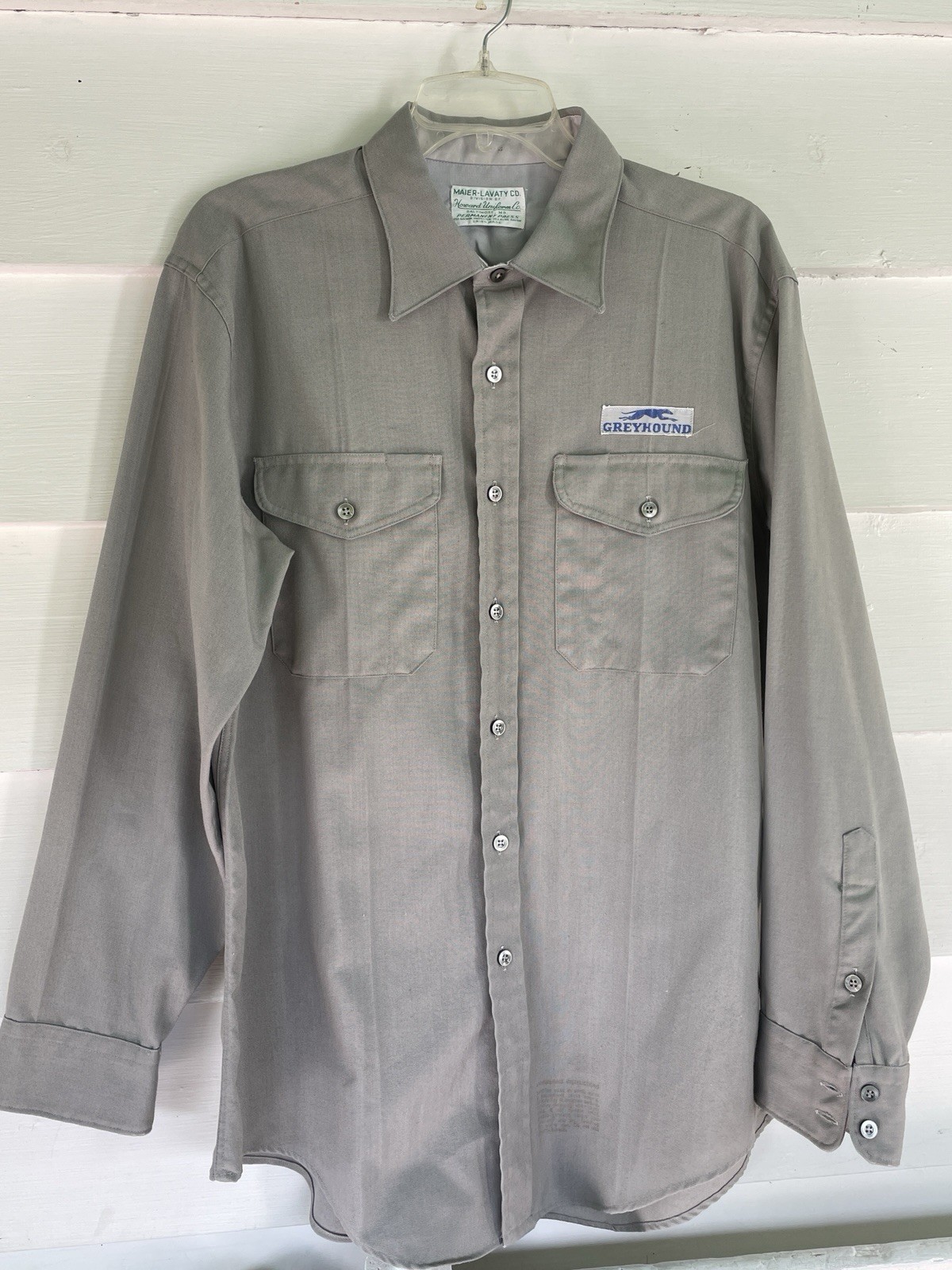 VTG 1960s GREYHOUND BUS MAIER-LAVATY GRAY WORK SHIRT LONG SLEEVE 16½ -34 UNIFORM
