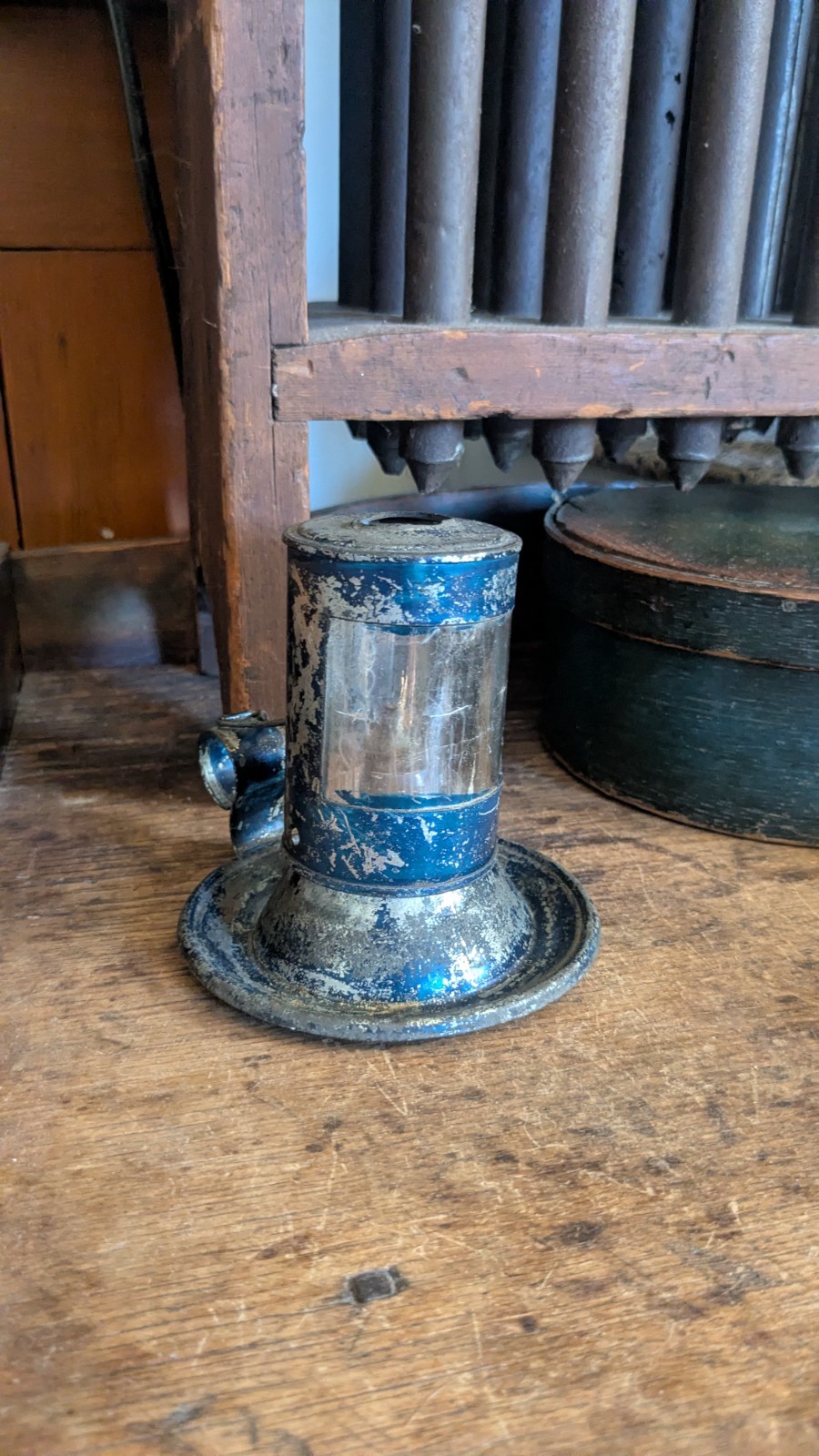 Rare Antique Early Metal Tin Blue Tole Chamber Witch Hat Whale Oil Lamp 4 Rare Antique Early Metal Tin Blue Tole Chamber Witch Hat Whale Oil Lamp 4