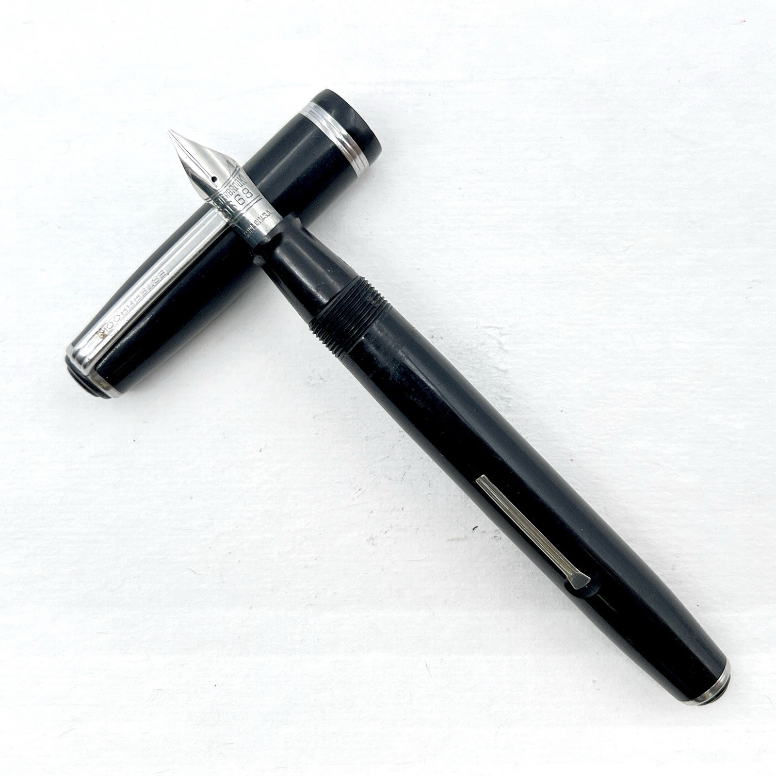 VTG Esterbrook J  Fountain Pen Black Celluloid 9668 Steel Nib SOLD AS IS