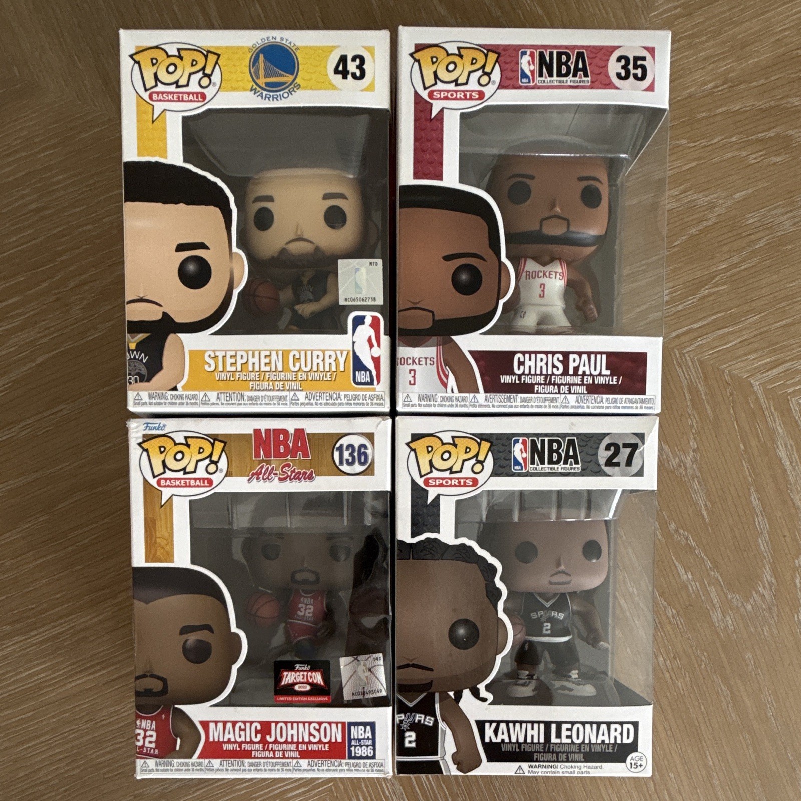Funko Pop NBA Vinyl Lot of 4 Curry Chris Paul Magic Johnson Kawhi Leonard