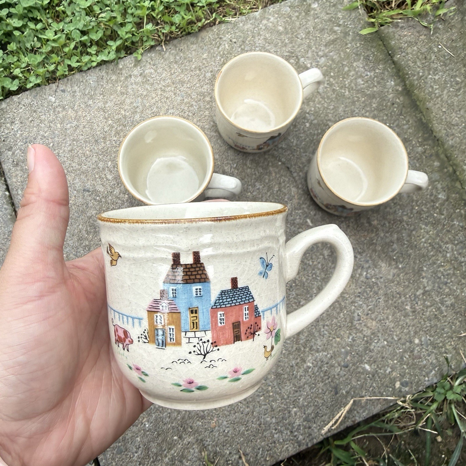 Vintage Heartland International Set Of 4 Mugs Tea Coffee Cottagecore Rustic Farm