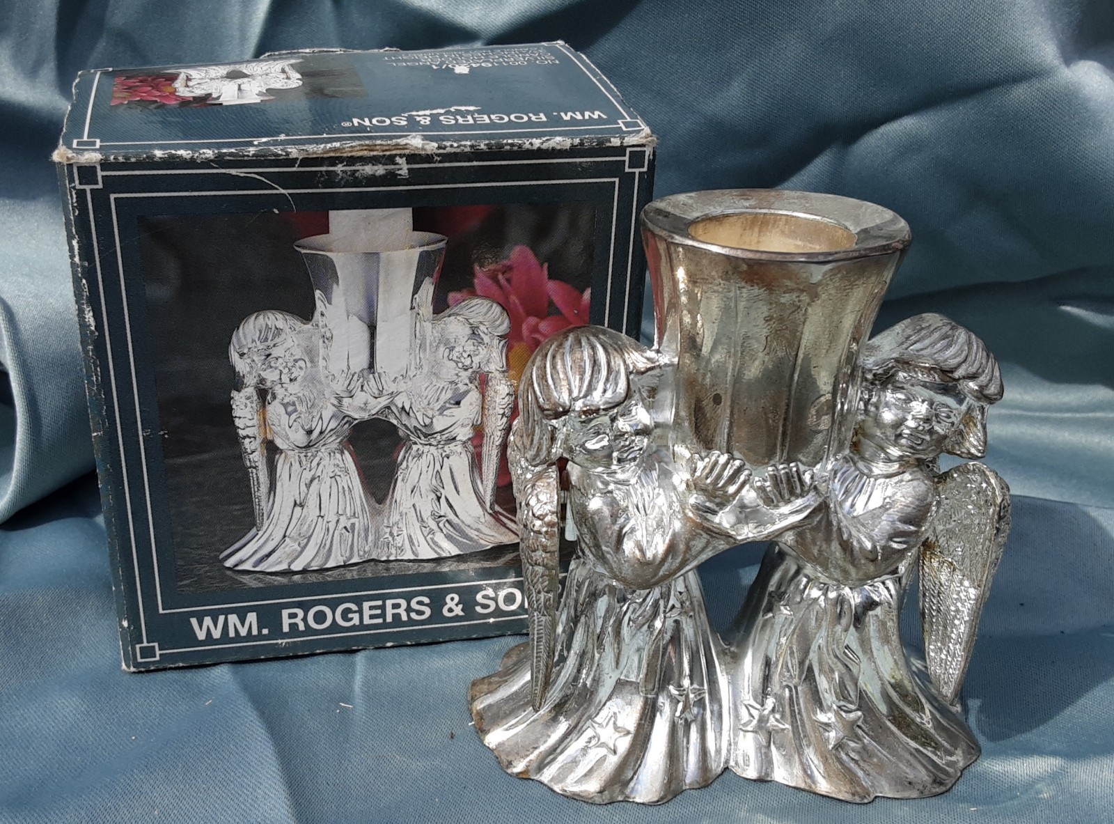 William Rogers & Son Silverplated Angel Candle Holder, new old stock William Rogers & Son Silverplated Angel Candle Holder, new old stock