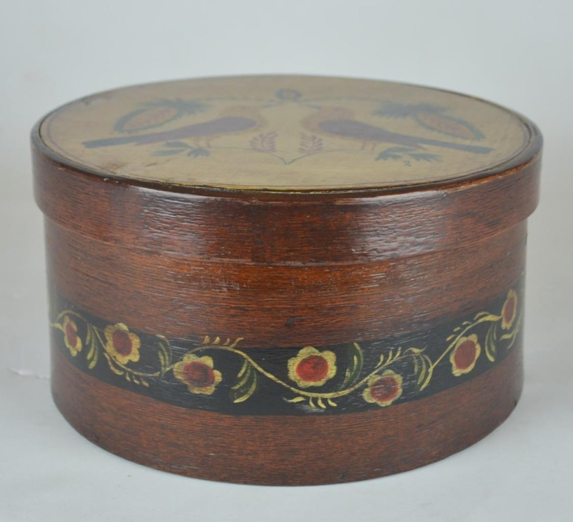 ANTIQUE ROUND PENNSYLVANIA DUTCH DOUBLE DISTELFINK BENTWOOD PANTRY BOX - 8 3/8