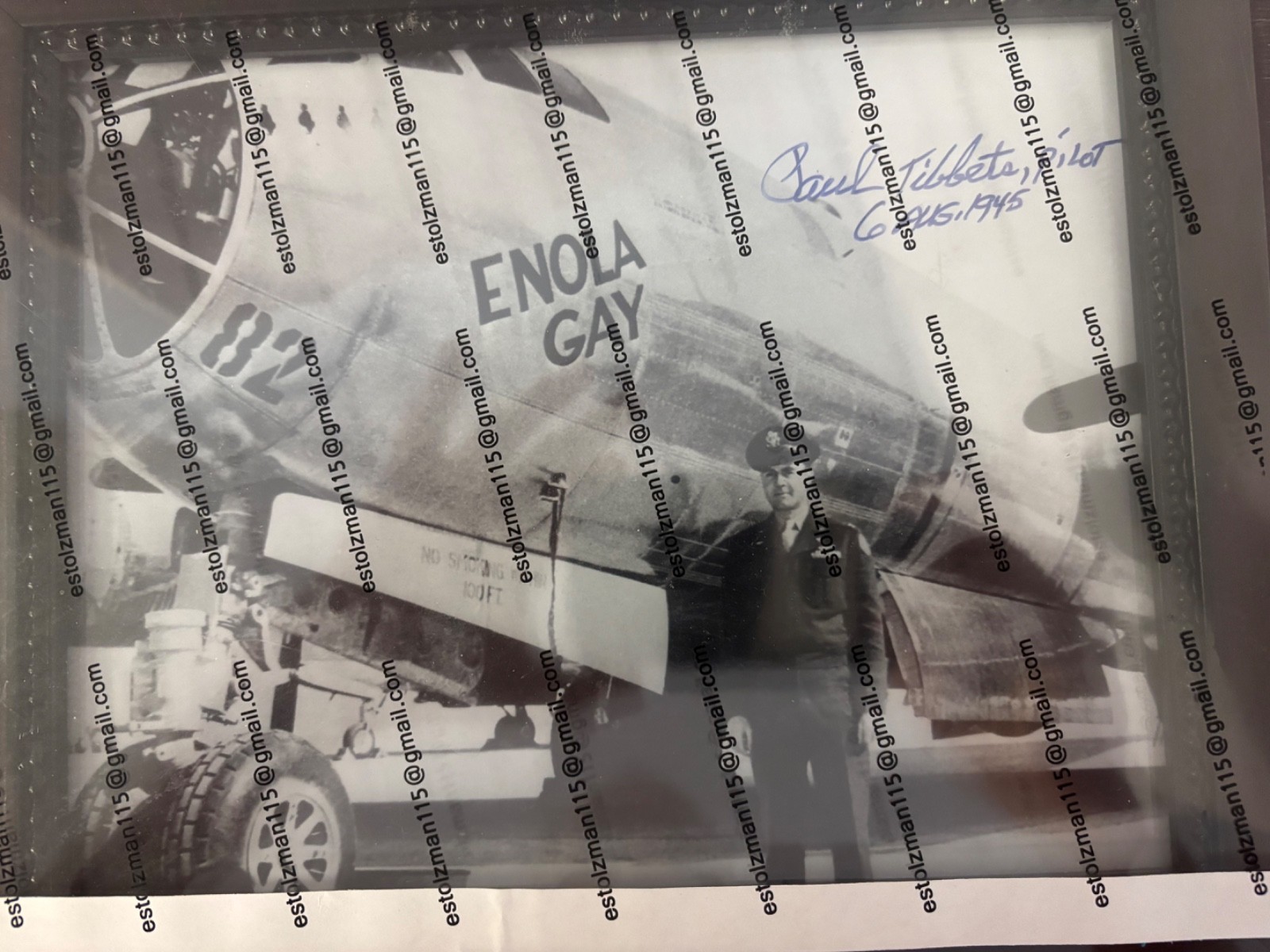 PHOTOGRAPH OF THE ENOLA GAY & PILOT PAUL TIBBITS (AUTOGRAPHED). PHOTOGRAPH OF THE ENOLA GAY & PILOT PAUL TIBBITS (AUTOGRAPHED).