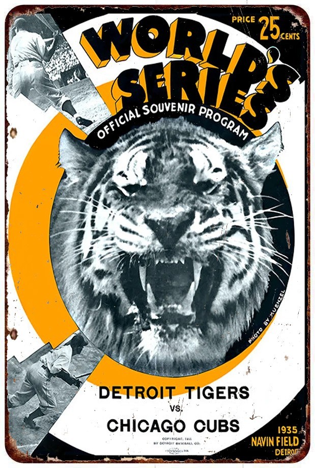 1935 Chicago Cubs vs Detroit Tigers World Series program cover METAL SIGN
