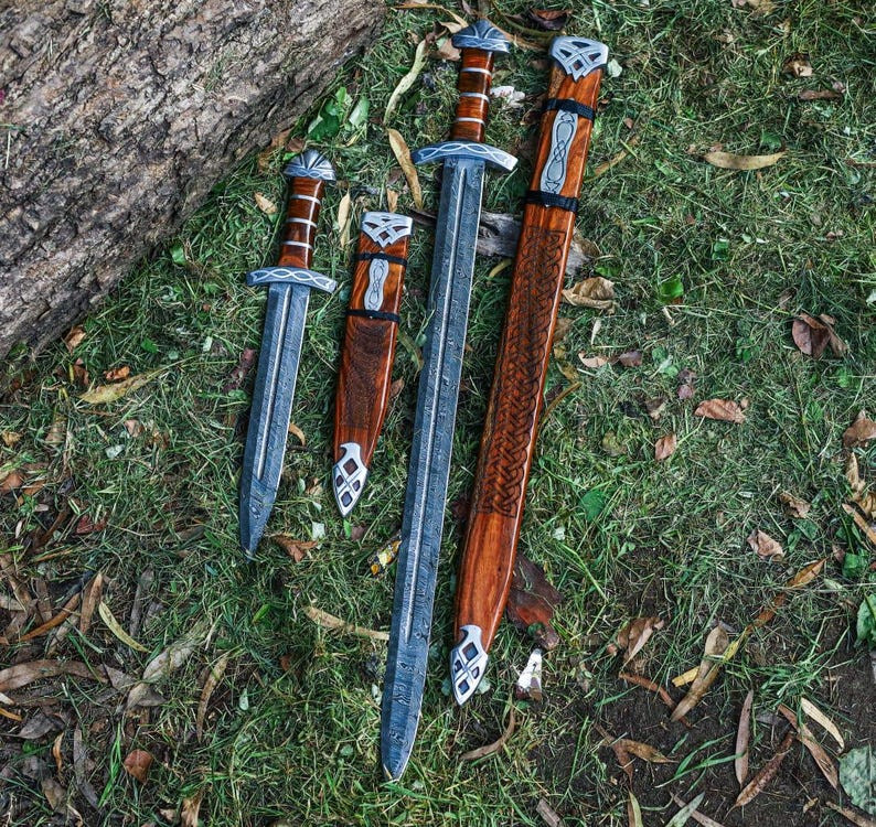 2 PCS Viking Collectible| Damascus Steel Viking Sword | Authentic Norseman Sword 2 PCS Viking Collectible| Damascus Steel Viking Sword | Authentic Norseman Sword
