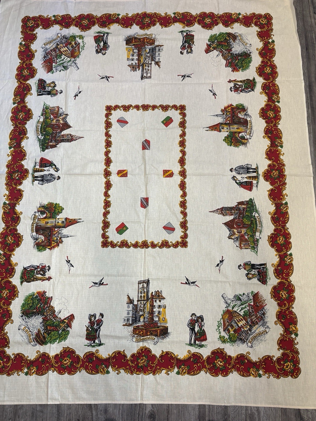 Vintage French Alsace Tablecloth 55x68 6 Napkins 100% Cotton Made in France EUC