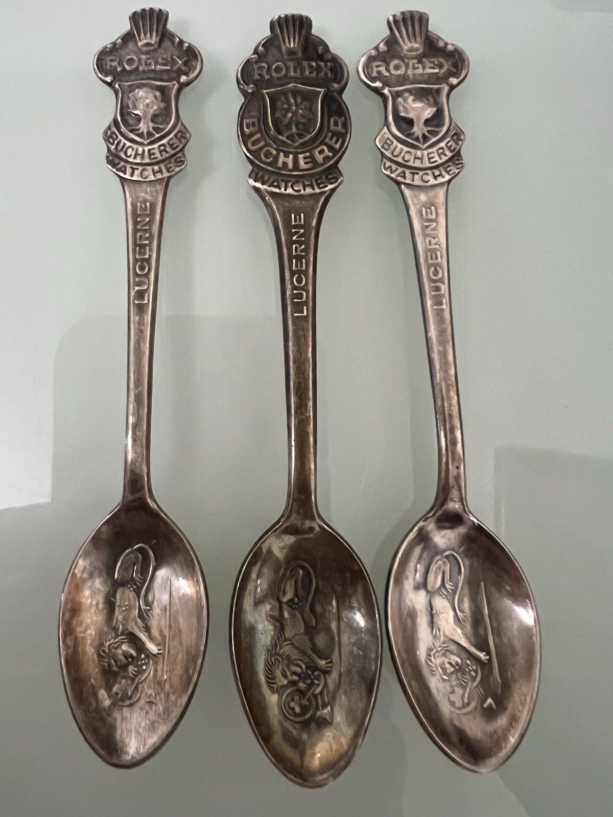 Rolex Watch Bucherer Watches Antique Vintage Small Spoons Lucerne Lion Lot Of 3