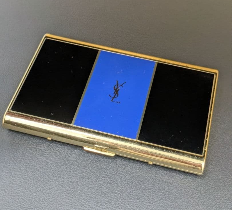 Yves Saint Laurent YSL Logo Cigarette Case Tobacco Case Card Case Blue/Black T2