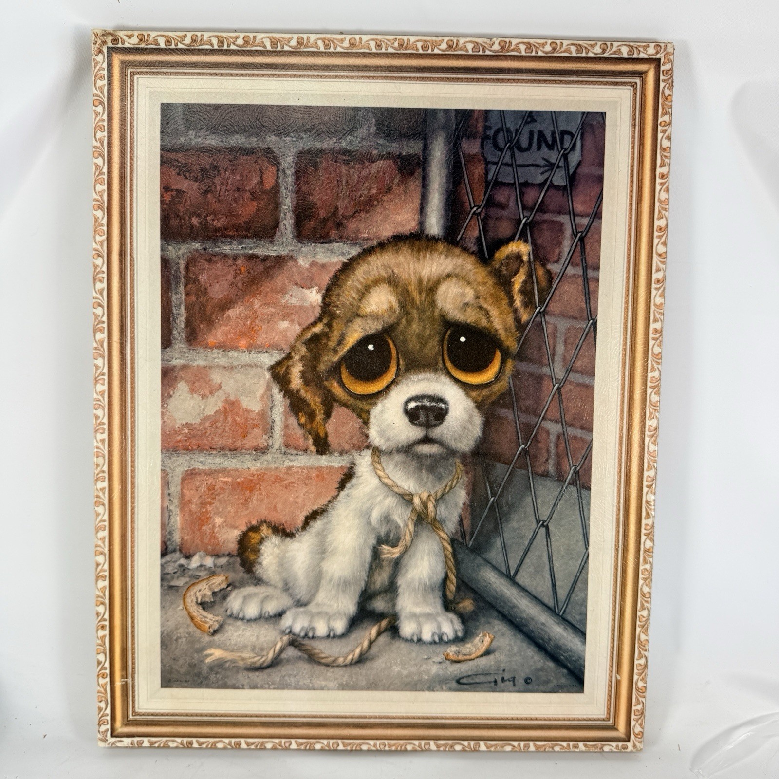 Vintage GIG Pity Puppy Big Eye Dog Lithograph MCM Wall Art 11x14 Girard Goodenow
