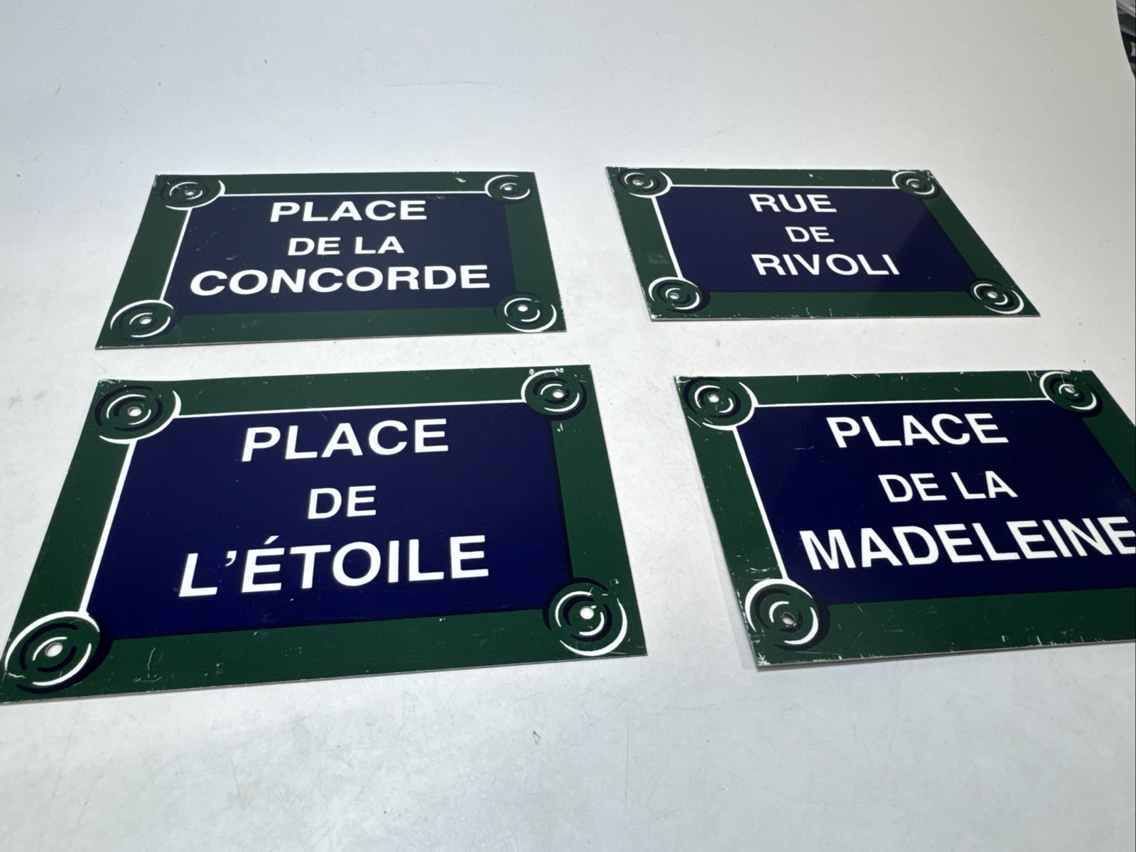 Set of 4 Paris French Street Sign Plaques Green/Blue/White enameled steel 6x4 in Set of 4 Paris French Street Sign Plaques Green/Blue/White enameled steel 6x4 in