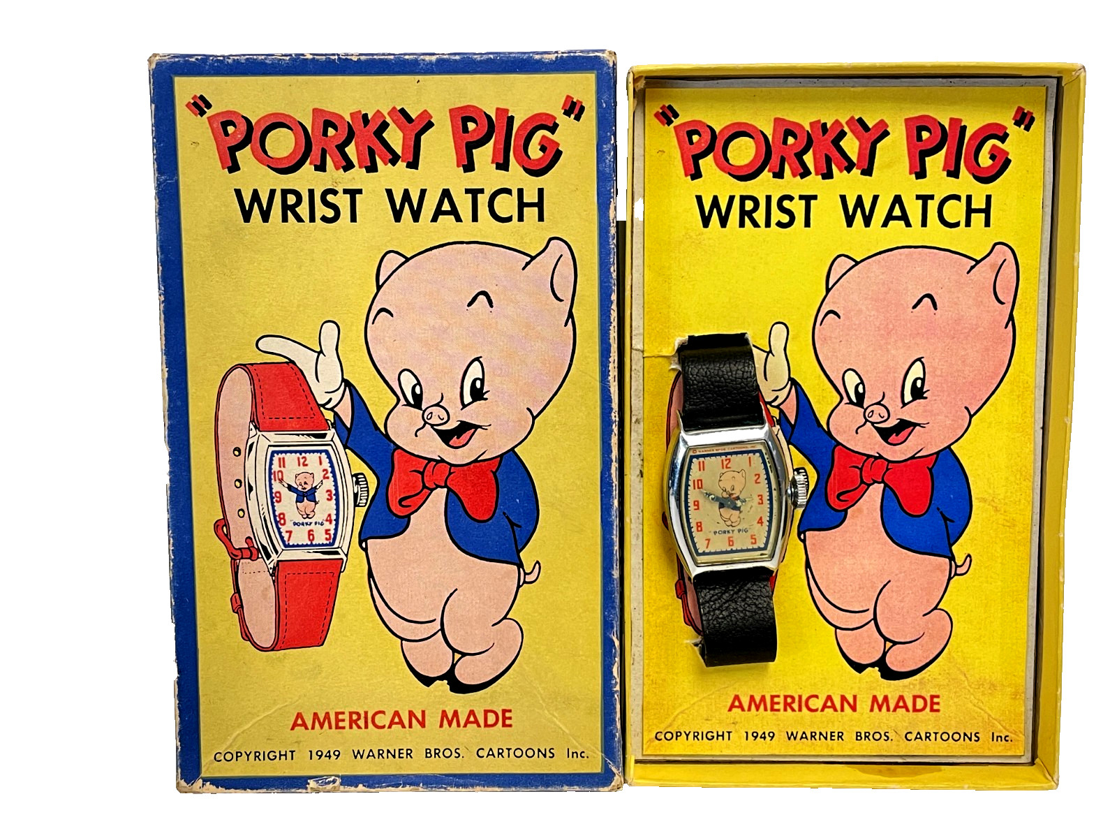 INGRAHAM VINTAGE WALT DYSNEY PORKY PIG WATCH 1950 WITH BOX INGRAHAM VINTAGE WALT DYSNEY PORKY PIG WATCH 1950 WITH BOX