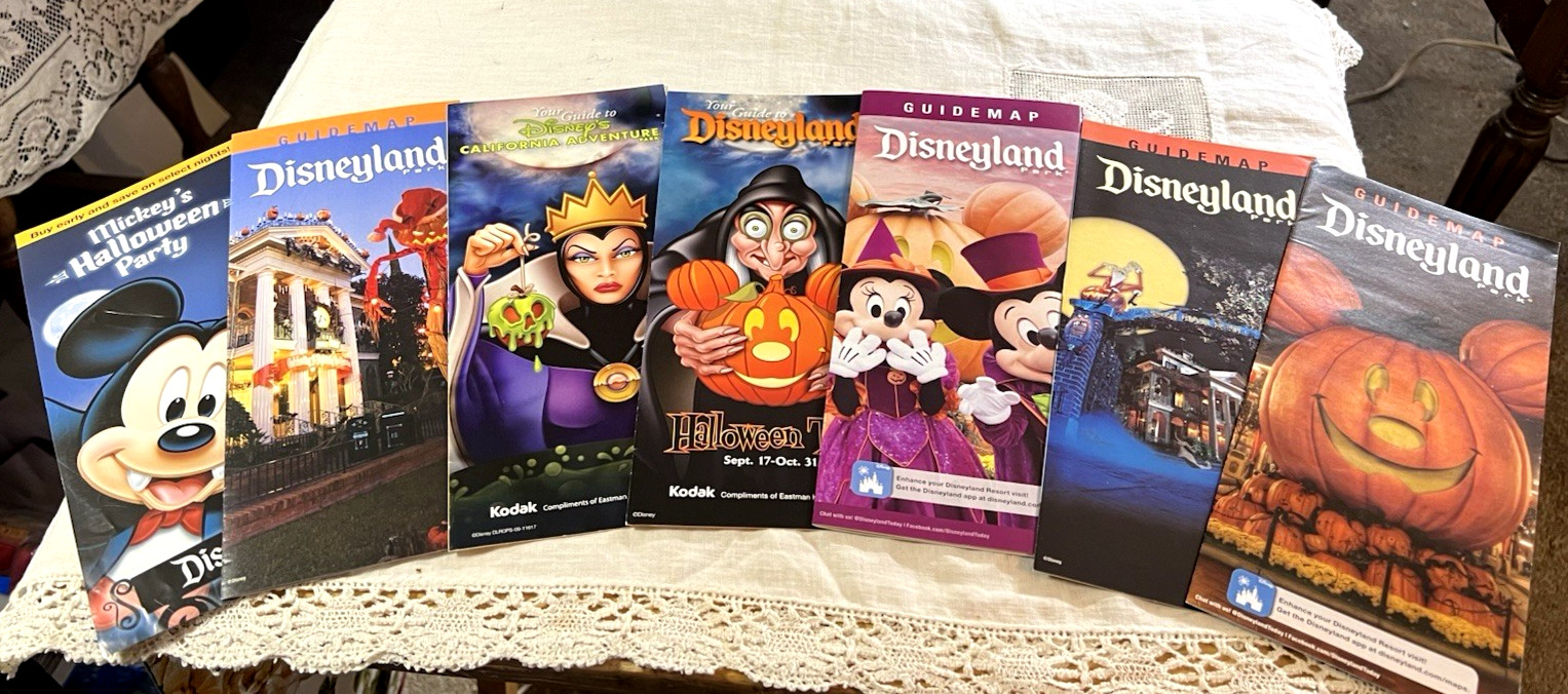 SEVEN Disneyland Mickeys Halloween Park Guides & Fold Out Maps 1999-2023 UNUSED SEVEN Disneyland Mickeys Halloween Park Guides & Fold Out Maps 1999-2023 UNUSED