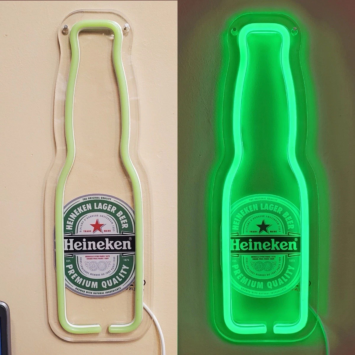 HEINEKEN Beer Bottle Neon Light Wall Bar Sign LED Game Room Man Cave Green