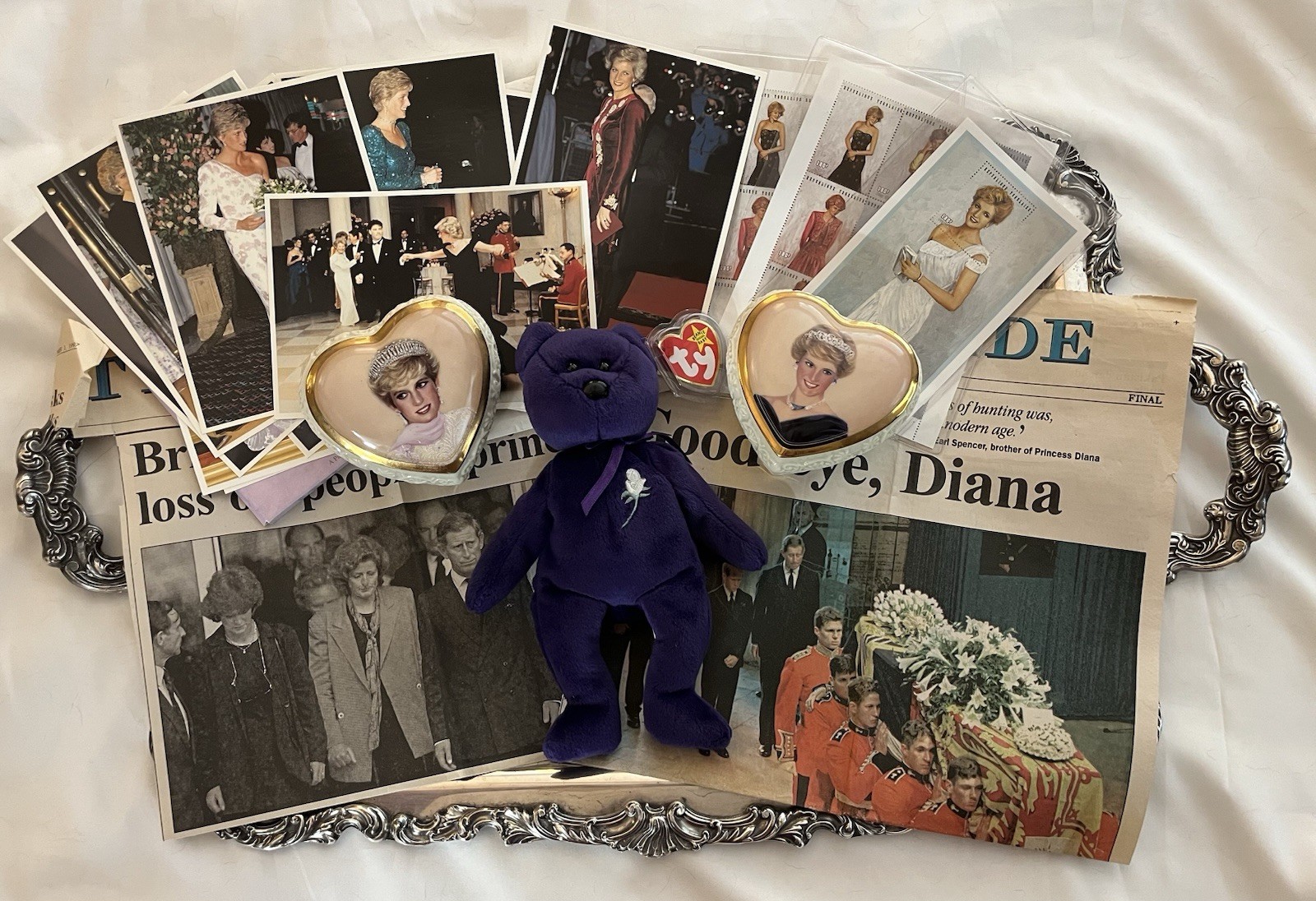 Princess Diana Memorabilia Lot 1997 Ty Beanie Baby Music Boxes Stamps Postcards