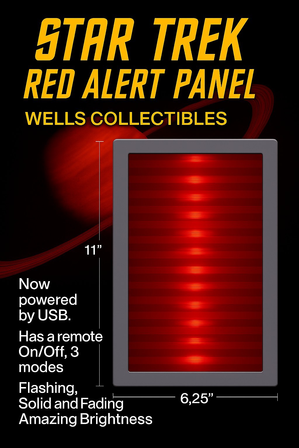 Star Trek Red Alert Panel FULL SCREEN WITH REMOTE  Inspired By TOS Star Trek
