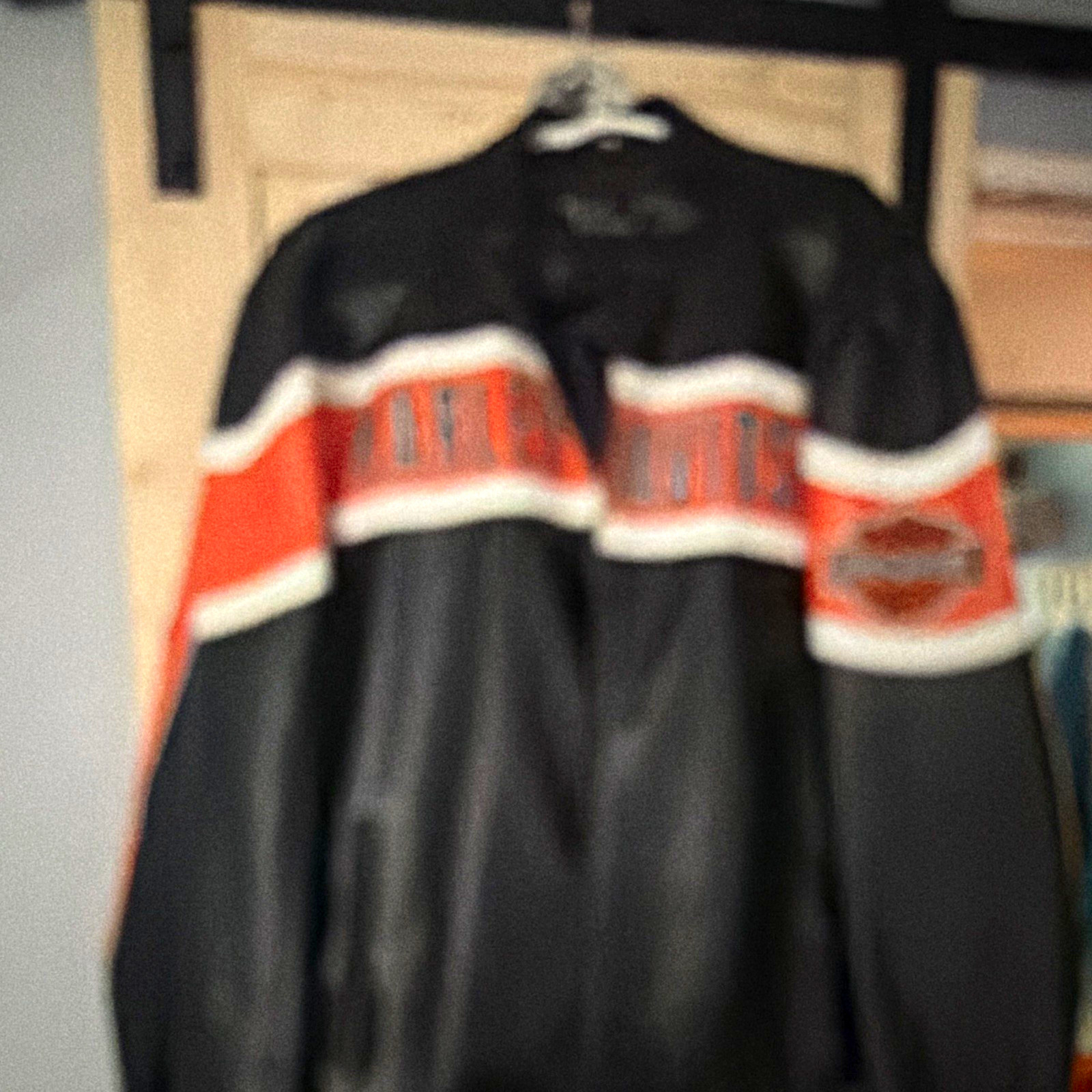Harley-Davidson Black Zip-Up Jacket w/ Orange & White Stripes, Logo Sleeve