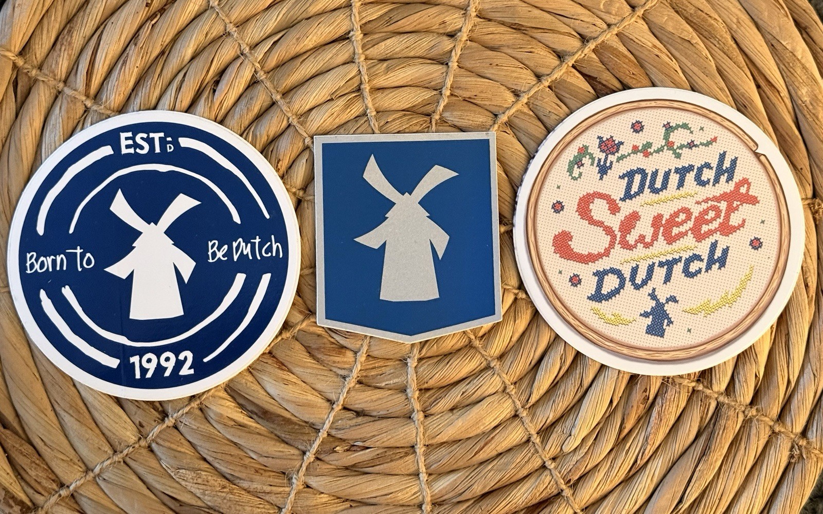 VTG Dutch Bros Sticker Lot of 3 Born to Be Dutch - Windmill- Dutch Sweet Dutch