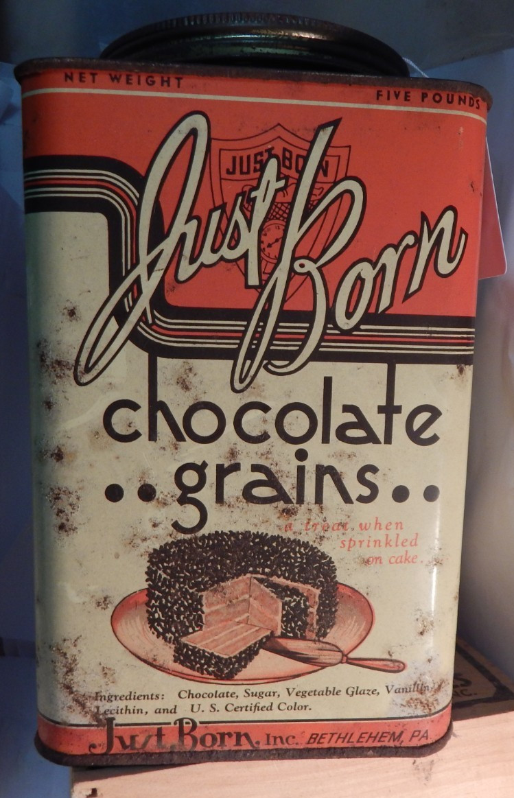 vintage tin-Just Born chocolate grains 8 vintage tin-Just Born chocolate grains 8