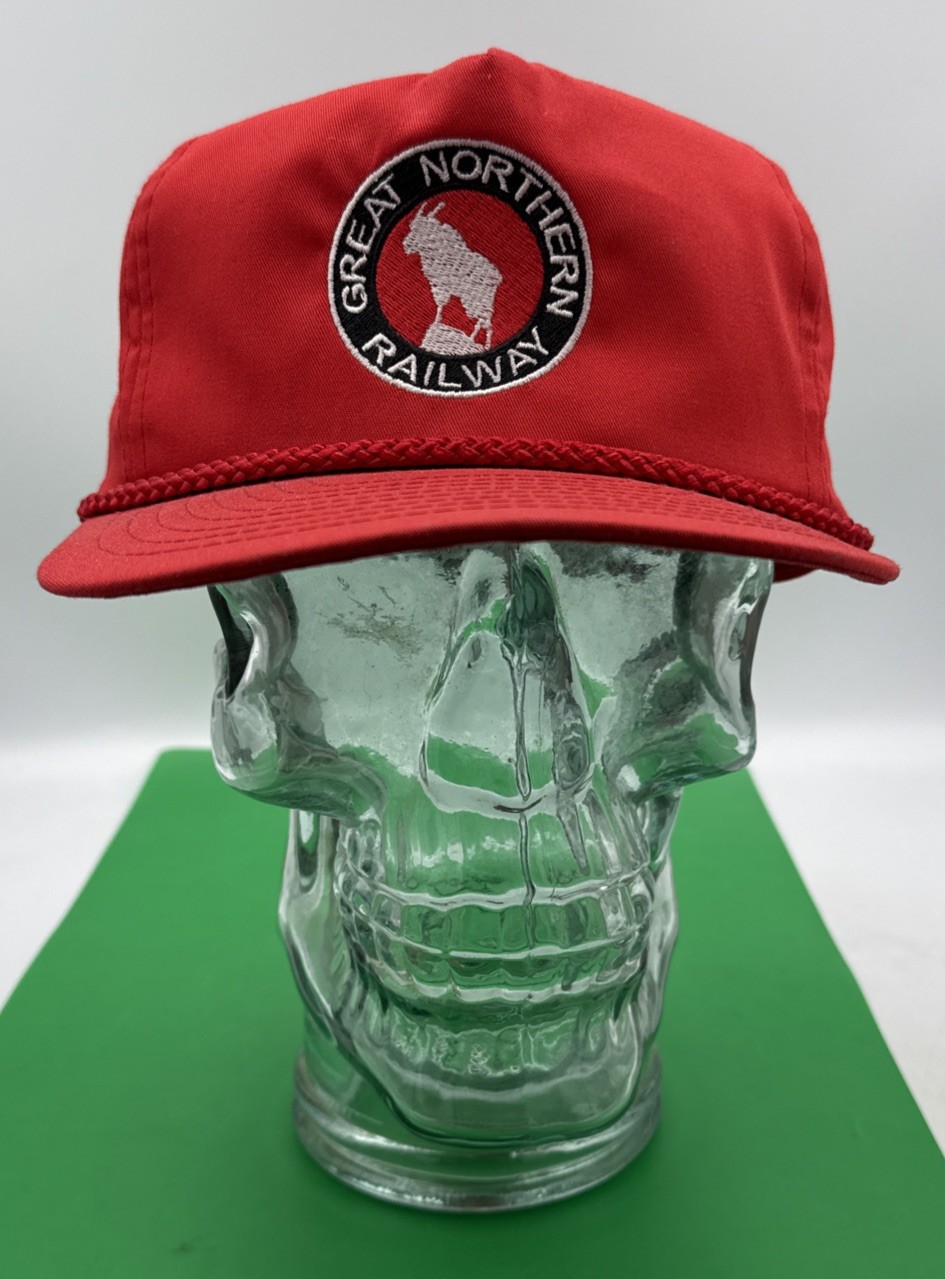 GREAT NORTHERN PACIFIC Twill Snapback Red Hat Nissin Cap Used RAILROAD Train