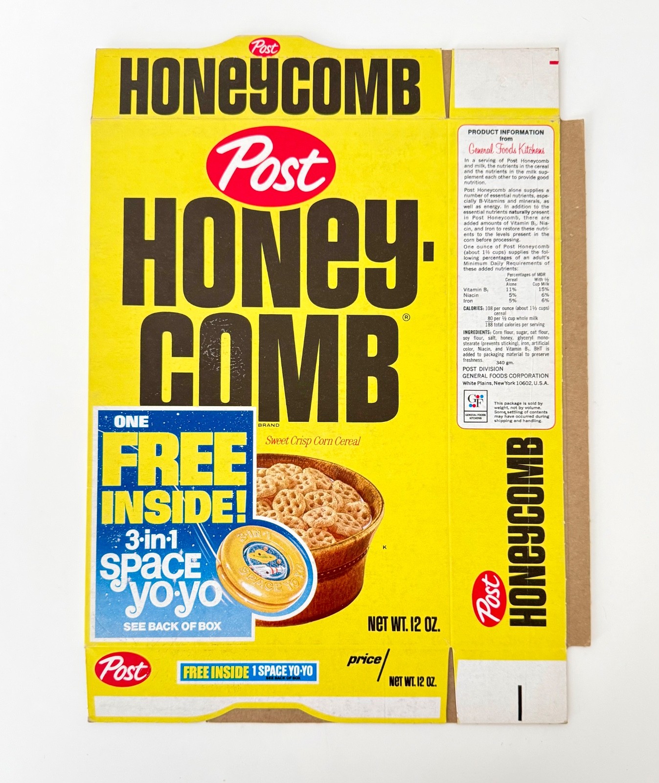 Vintage 1972 Post Honey-Comb Cereal Box Space Yo-Yo Toy Premium Food Advertising Vintage 1972 Post Honey-Comb Cereal Box Space Yo-Yo Toy Premium Food Advertising