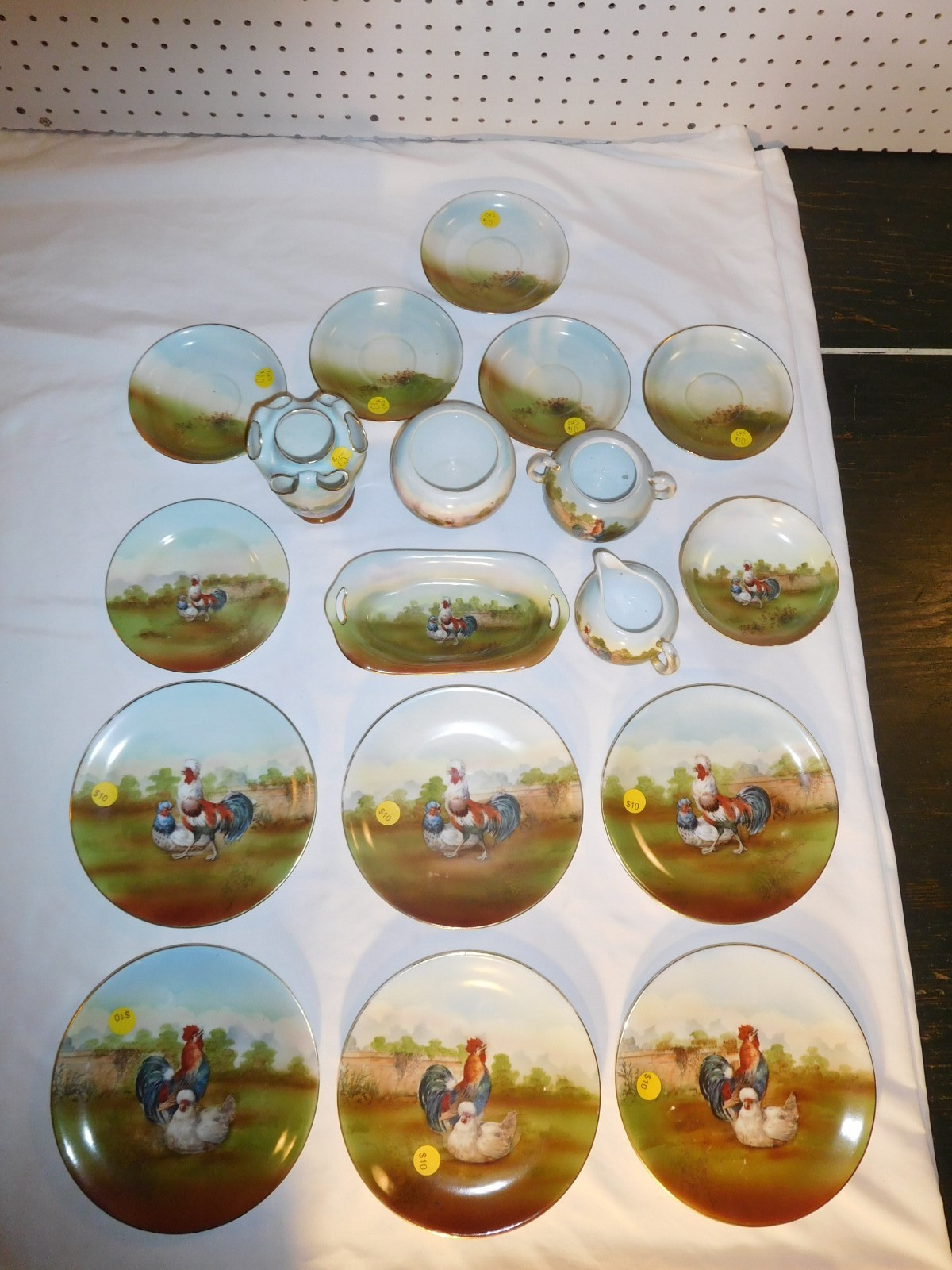 18 pc. Antique Royal Bayreuth Rooster Chicken Chickens Plate Plates partial Set 18 pc. Antique Royal Bayreuth Rooster Chicken Chickens Plate Plates partial Set