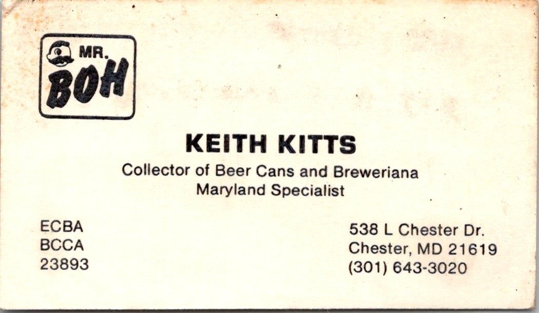 Mr. Boh Keith Kitts Chester MD Vintage Business Card 5MM28-6