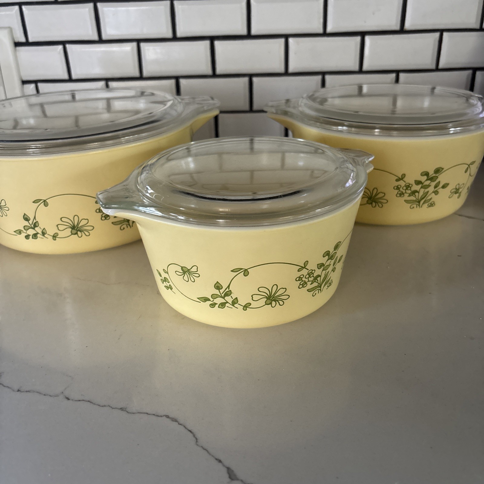 Pristine NOS Vintage Pyrex SHENANDOAH Casserole Set 3pc 473,474,475 W/Lids