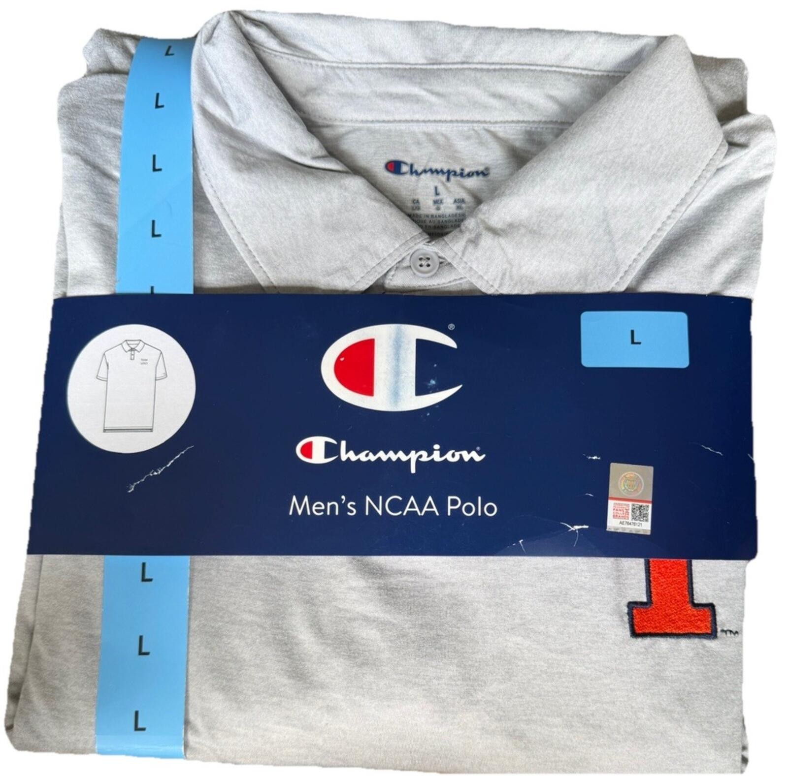 New Illinois Fighting Illini NCAA Polo Shirt Men\'s Large Gray Champion L