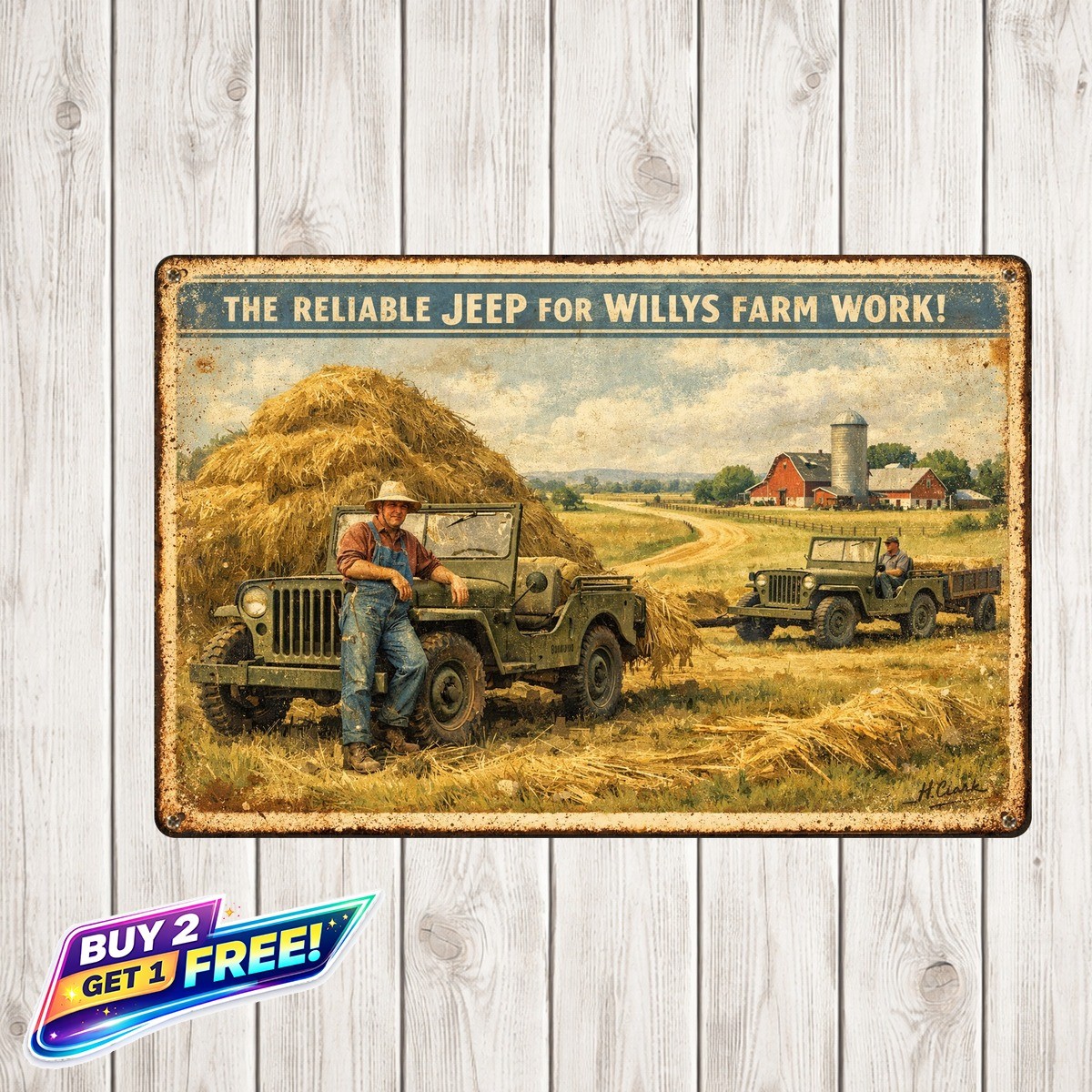 Willys Jeep 1945 Retro Auto Ad Vintage Aluminum Metal Plaque Wall Sign