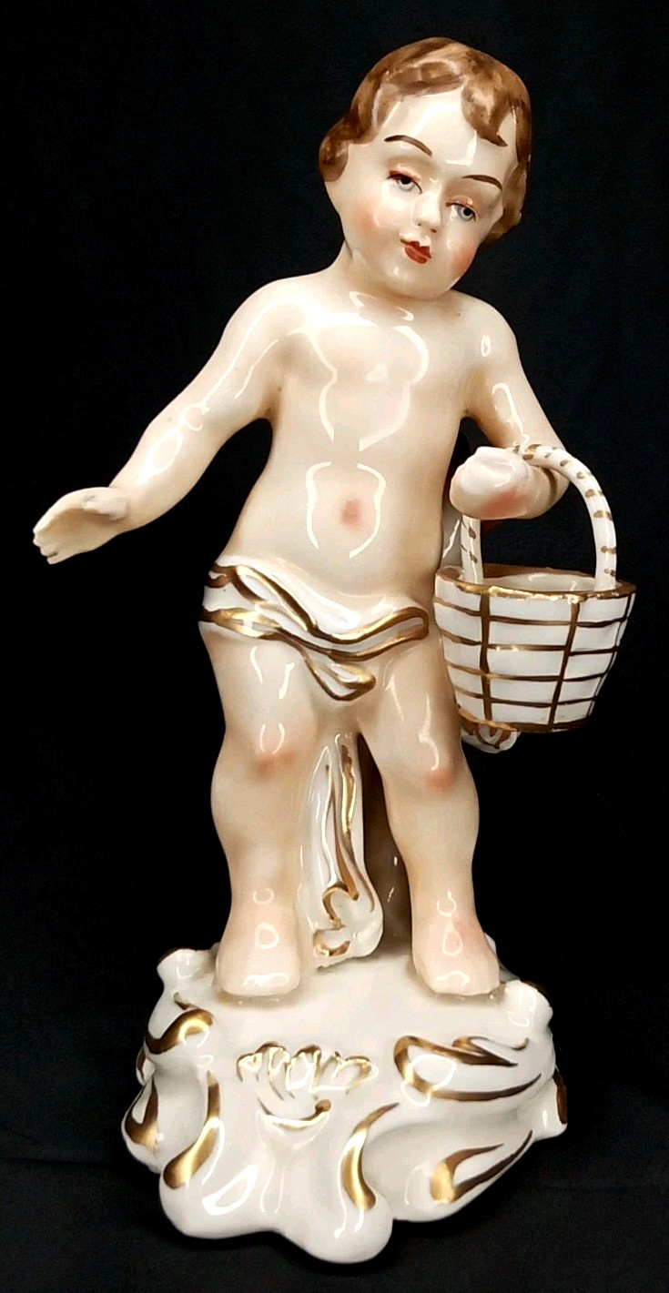 Antique 1940s Jabeson Boy With A Basket Porcelain Figurine 126/20 Signed