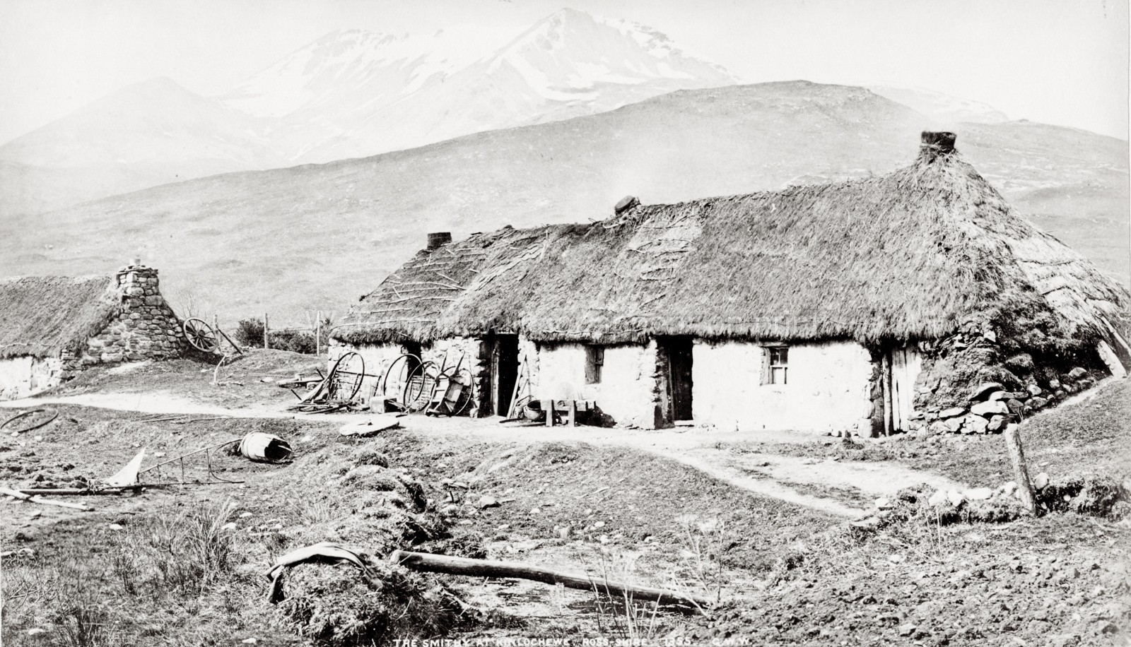 Kinlochchewe Ross-shire Blacksmith Smithy Cottage Mountains Vtg. Photo 19thC.