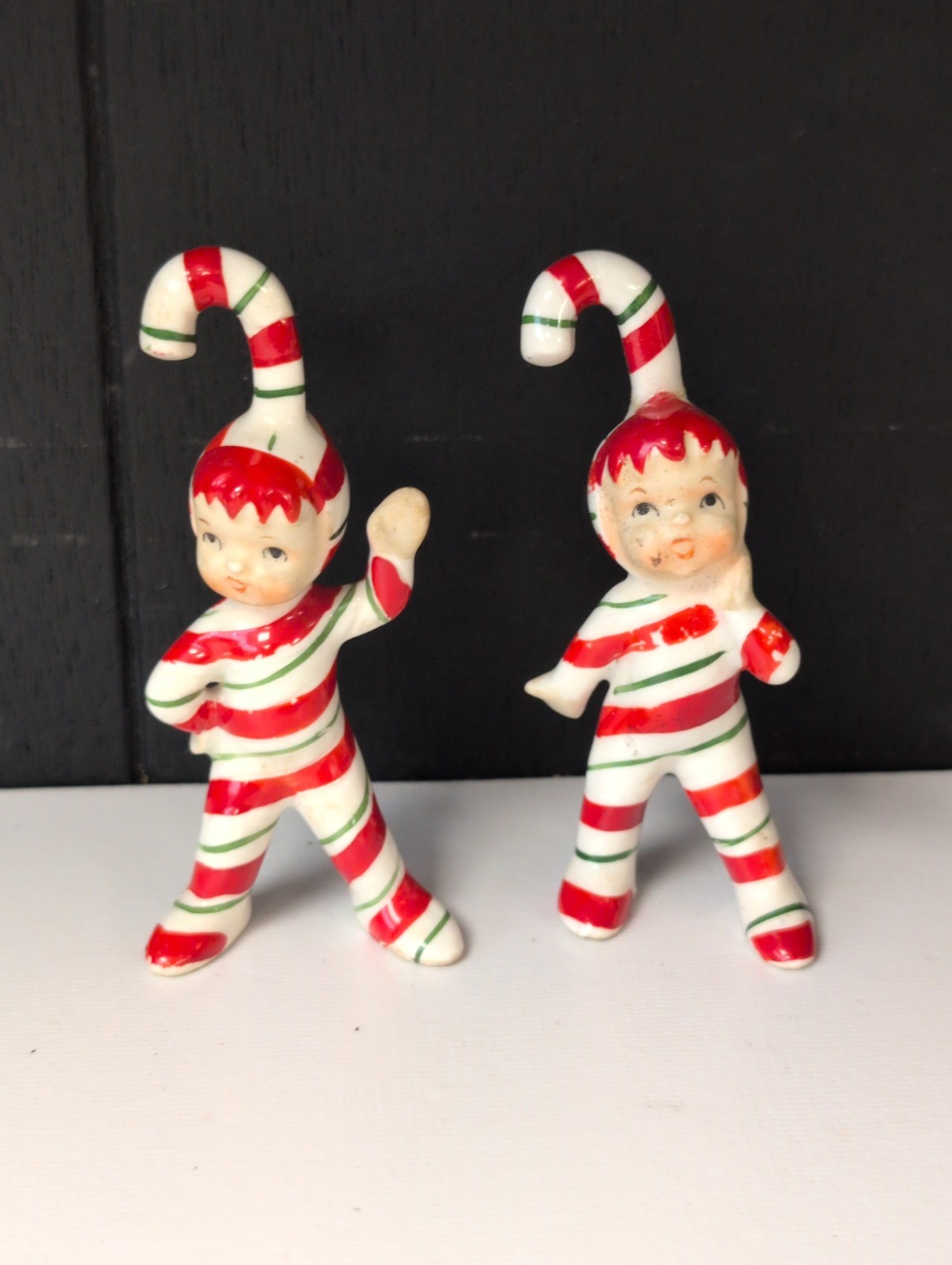 Vintage Geo Z Lefton Christmas Candy Cane Elf Waving Pixie Japan Read Desc
