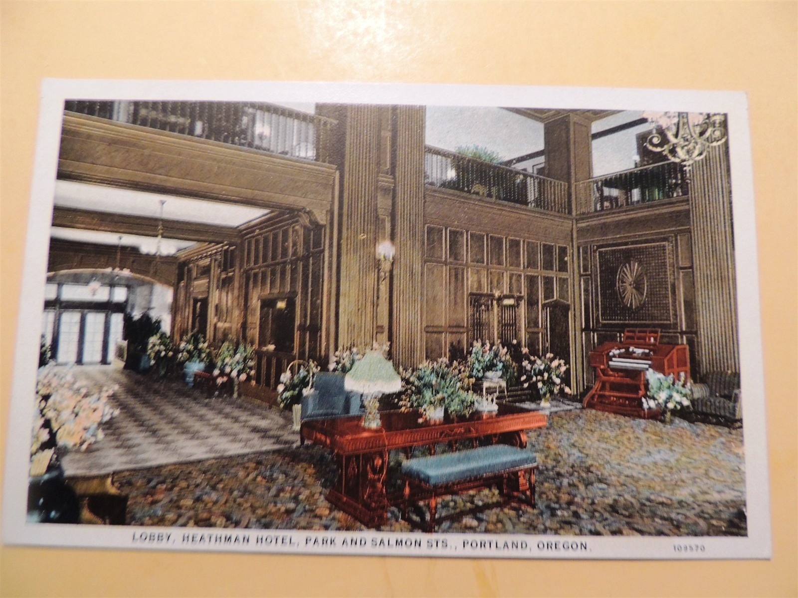 Heathman Hotel Portland Oregon vintage postcard Lobby 